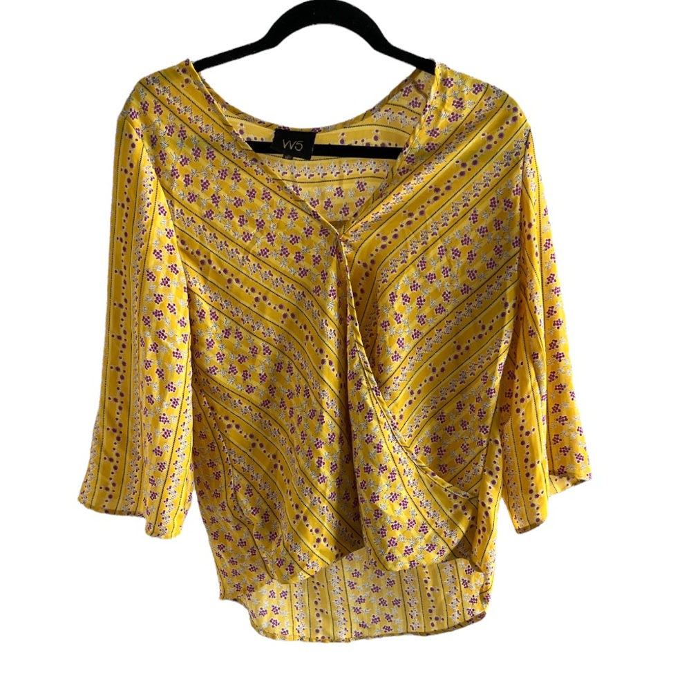 W5 Floral 3/4 Sleeve Blouse with Grape / Floral Pattern Small